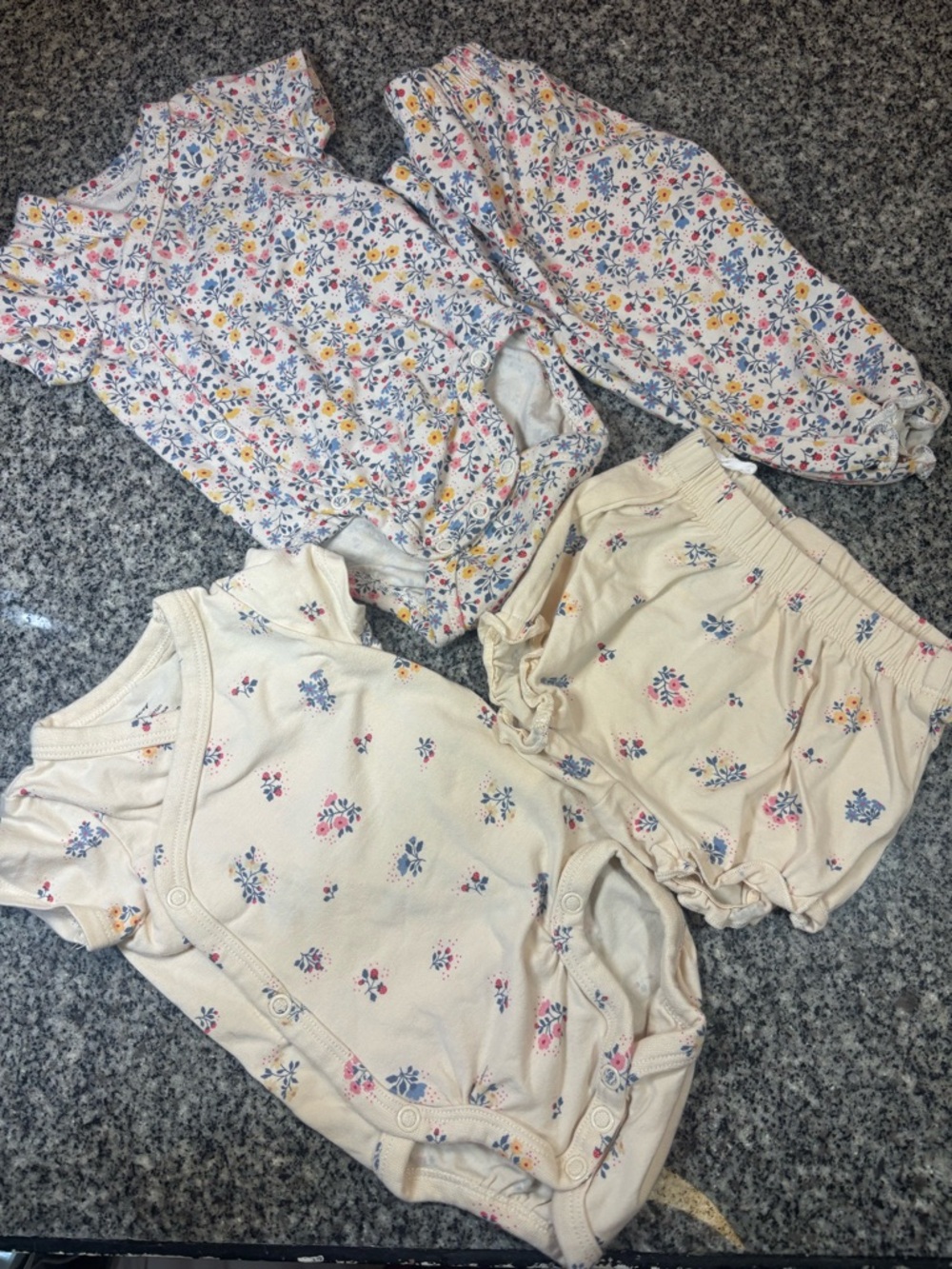 H&M Cream Baby Bodysuit with Pink & Blue Floral Accents